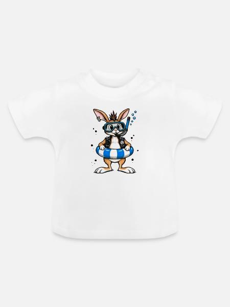 Bunter Punk Hase Taucher mit Rettungsring - Baby Bio-T-Shirt mit Rundhals - Weiß