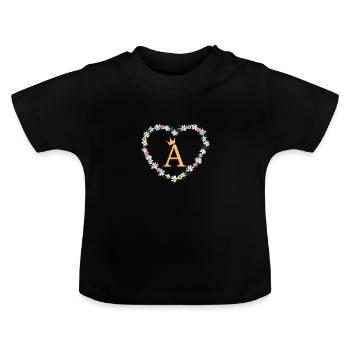 Lettre A, Monogramme, Coeur, Personnalisable - T-shirt bio col rond Bébé - noir - Devant