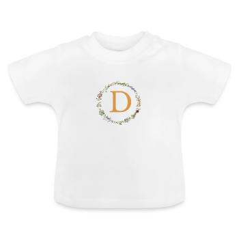 D monogramme, Couronne de fleurs sauvages - T-shirt bio col rond Bébé - blanc - Devant