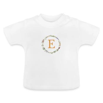 E Monogramm, Blumenkranz-Wildblumen - Baby Bio-T-Shirt mit Rundhals - Weiß - Vorne