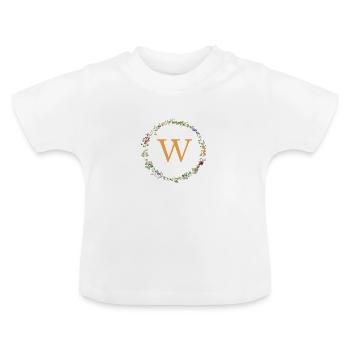 W monogramme, Couronne florale fleurs sauvages - T-shirt bio col rond Bébé - blanc - Devant