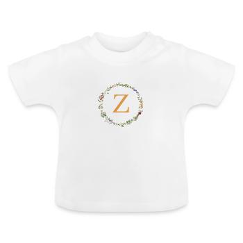 Z Monogram, Floral Wreath Wildflowers - Baby Organic T-Shirt with Round Neck - white - Front