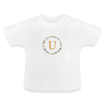U Monogram, Floral Wreath Wildflowers - Baby Organic T-Shirt with Round Neck - white - Front
