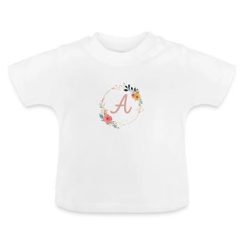A Monogram Floral, Floral Wreath, Personalizable - Baby Organic T-Shirt with Round Neck - white - Front