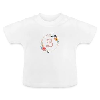 B Monogram Floral, Floral Wreath, Personalizable - Baby Organic T-Shirt with Round Neck - white - Front