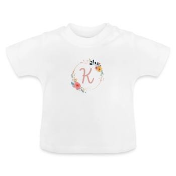 K Monogram Floral, Floral Wreath, Personalizable - Baby Organic T-Shirt with Round Neck - white - Front