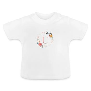 U Monogram Floral, Floral Wreath, Personalizable - Baby Organic T-Shirt with Round Neck - white - Front