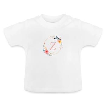 Z Monogram Floral, Floral Wreath, Personalizable - Baby Organic T-Shirt with Round Neck - white - Front