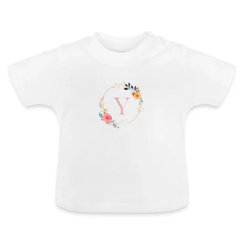 Y Monogram Floral, Floral Wreath, Personalizable - Baby Organic T-Shirt with Round Neck - white - Front