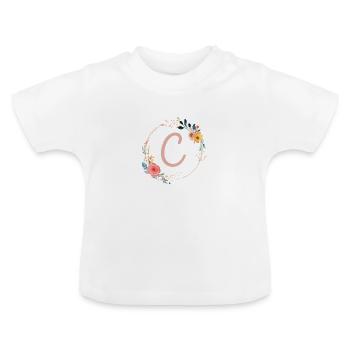 C Monogram Floral, Floral Wreath, Personalizable - Baby Organic T-Shirt with Round Neck - white - Front