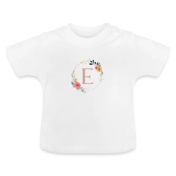 E Monogram Floral, Floral Wreath, Personalizable - Baby Organic T-Shirt with Round Neck - white - Front
