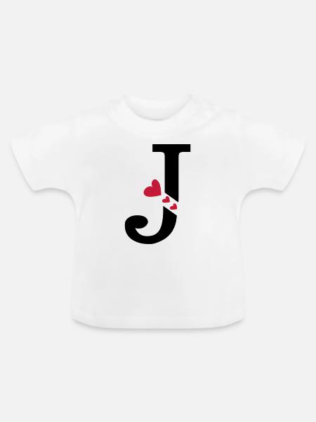 Großbuchstabe J mit Herzen - Baby Bio-T-Shirt mit Rundhals - Weiß