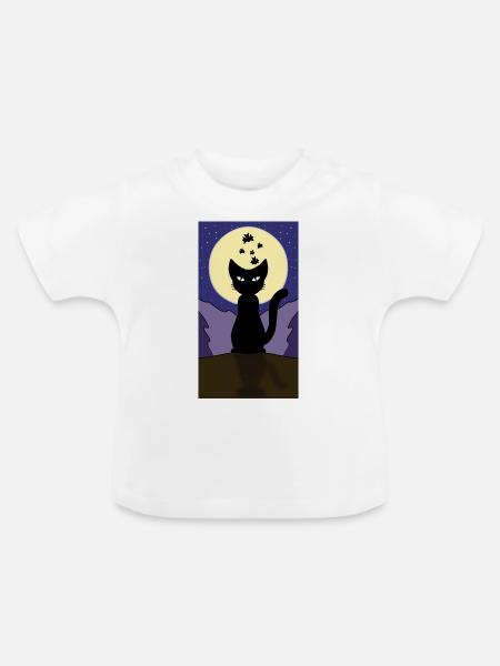 Mondschein-Halloween-Katze - Baby Bio-T-Shirt mit Rundhals - Weiß