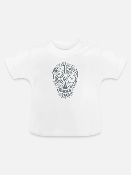 Bicycle Skull grey - Baby Bio-T-Shirt mit Rundhals - Weiß