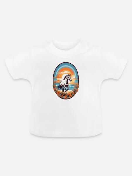Pferd am Strand - Baby Bio-T-Shirt mit Rundhals - Weiß