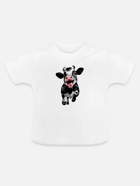 Springendes Kälbchen - Lustige Kuh Kalb - Baby Bio-T-Shirt mit Rundhals - Weiß
