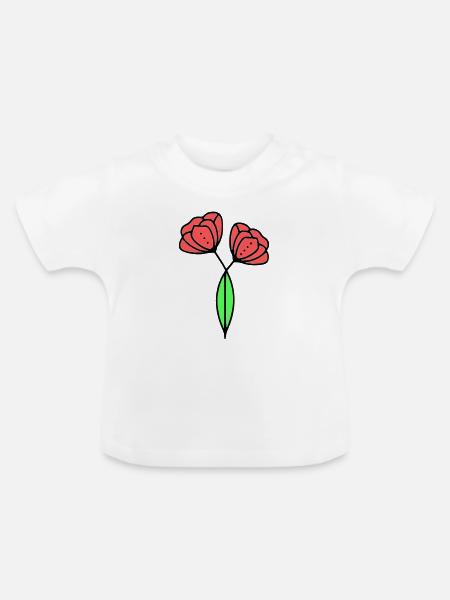mohnblume-mohnblumen-minimalistisch-line-art-6 - Baby Bio-T-Shirt mit Rundhals - Weiß