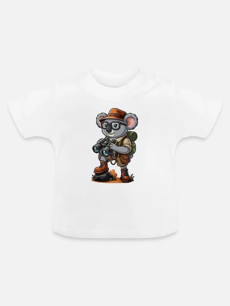 Lustiges Koala-Entdecker-Wandern, Camping-Abenteuer - Baby Bio-T-Shirt mit Rundhals - Weiß