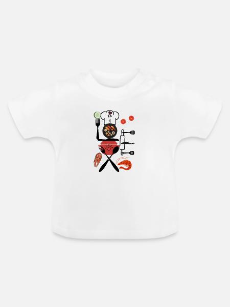 Sushi-Grill-Meeresfrüchte-Stil - Baby Bio-T-Shirt mit Rundhals - Weiß