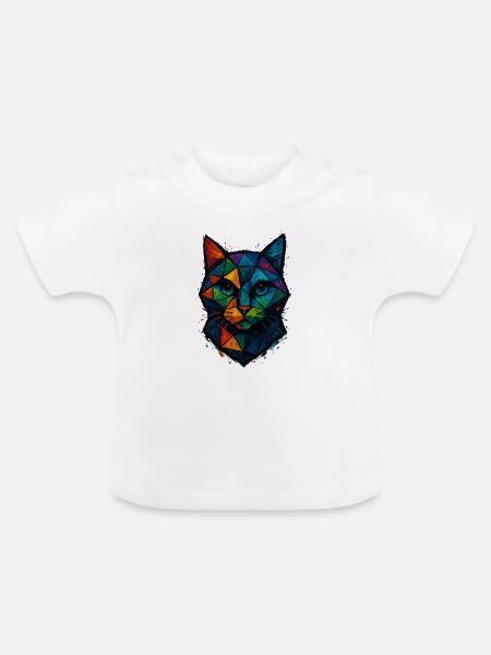 Cat Low Poly – geometrisches Mesh-Polygon-Kunstdesign - Baby Bio-T-Shirt mit Rundhals - Weiß