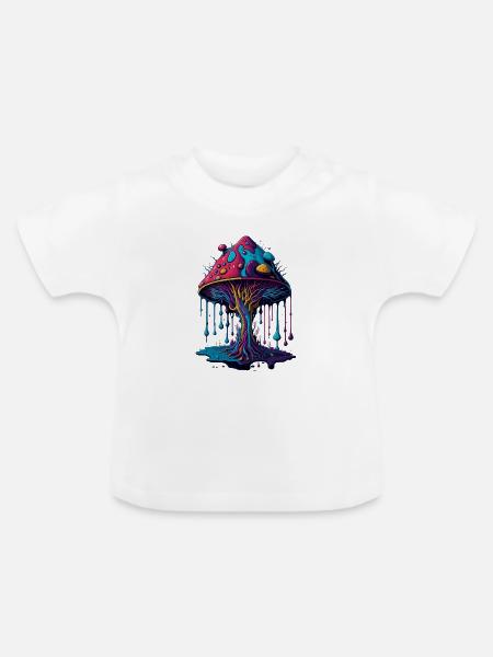 Psychedelischer Leuchtpilz Wald - Baby Bio-T-Shirt mit Rundhals - Weiß