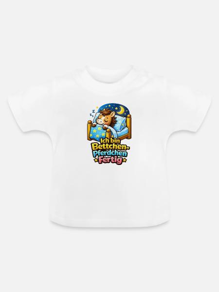 Bettchen Pferdchen Fertig | Bettfertig (md) - Baby Bio-T-Shirt mit Rundhals - Weiß