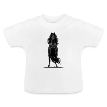 Cheval Noir de Face Cabré Puissance Équestre - T-shirt bio col rond Bébé - blanc - Devant