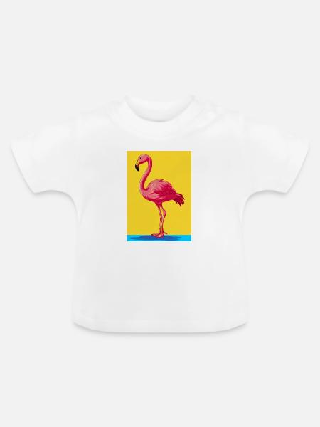 Flamingo - Baby Bio-T-Shirt mit Rundhals - Weiß