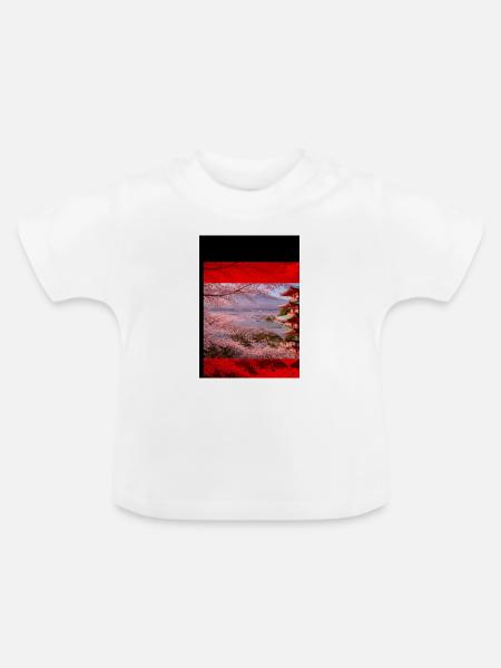 Kirschblütenpagode Szene - Baby Bio-T-Shirt mit Rundhals - Weiß