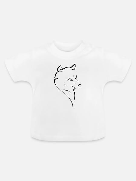 Wolfskopf Linienstudie - Baby Bio-T-Shirt mit Rundhals - Weiß