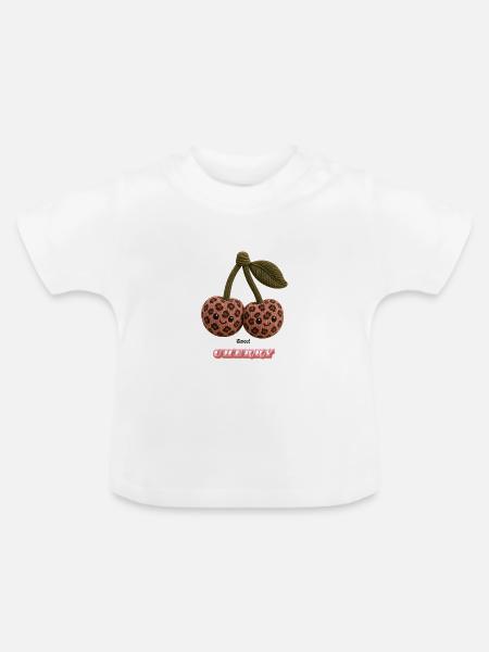 Leopardenkirschen Kuschelduo - Baby Bio-T-Shirt mit Rundhals - Weiß