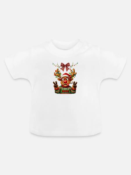 Oh Deer Weihnachtshirsch - Baby Bio-T-Shirt mit Rundhals - Weiß