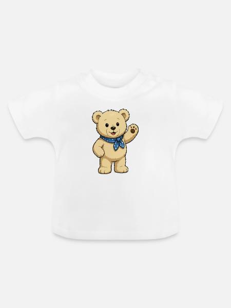Kuschelbär mit blauem Halstuch - Baby Bio-T-Shirt mit Rundhals - Weiß