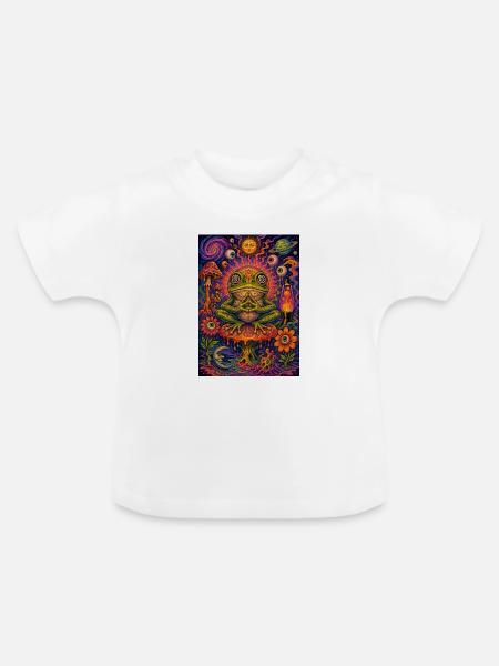 Psychedelischer Frosch-Kosmos - Baby Bio-T-Shirt mit Rundhals - Weiß