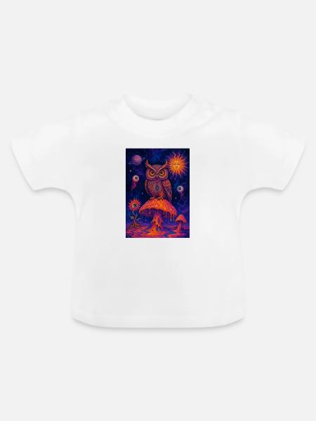 Psychedelische Eule auf Lavapilz - Baby Bio-T-Shirt mit Rundhals - Weiß