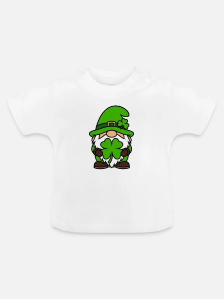 Bunter Glückszwerg mit Kleeblatt - Baby Bio-T-Shirt mit Rundhals - Weiß