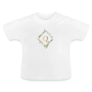 Q Monogram Eucalyptus Wreath - Baby Organic T-Shirt with Round Neck - white - Front