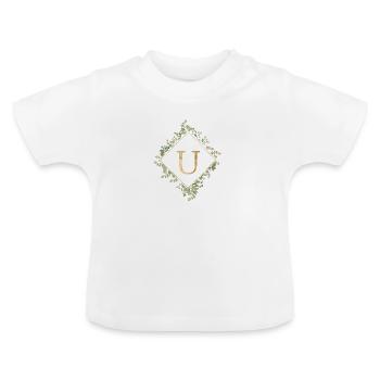 U Monogram Eucalyptus Wreath - Baby Organic T-Shirt with Round Neck - white - Front
