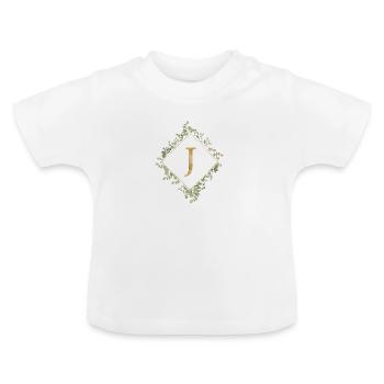 J Monogram Eucalyptus Wreath - Baby Organic T-Shirt with Round Neck - white - Front