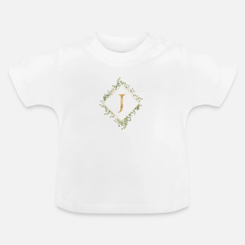 J Monogramme Couronne d’Eucalyptus - T-shirt bio col rond Bébé - blanc