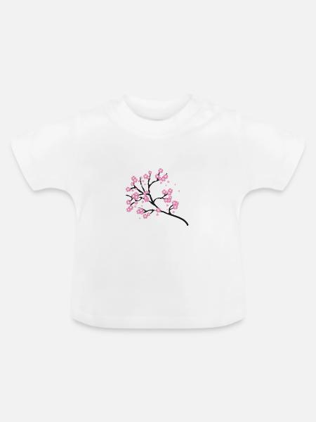 Blühende Kirschzweige - Baby Bio-T-Shirt mit Rundhals - Weiß