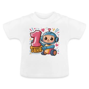 1 Jahr Kleiner Roboter Astronaut mit Zahl 1 - Baby Bio-T-Shirt mit Rundhals - Weiß - Vorne