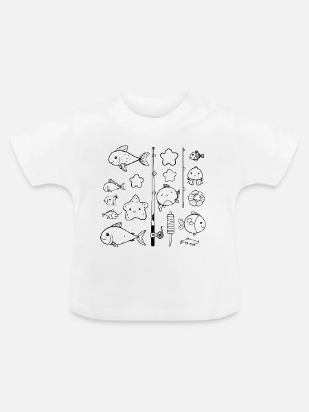 Fischen Comic Stil - Baby Bio-T-Shirt mit Rundhals - Weiß