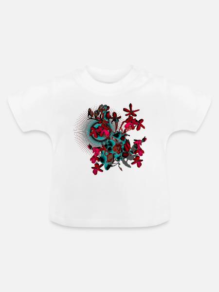 Frühlingsblumen rot Frühling Muster - Baby Bio-T-Shirt mit Rundhals - Weiß