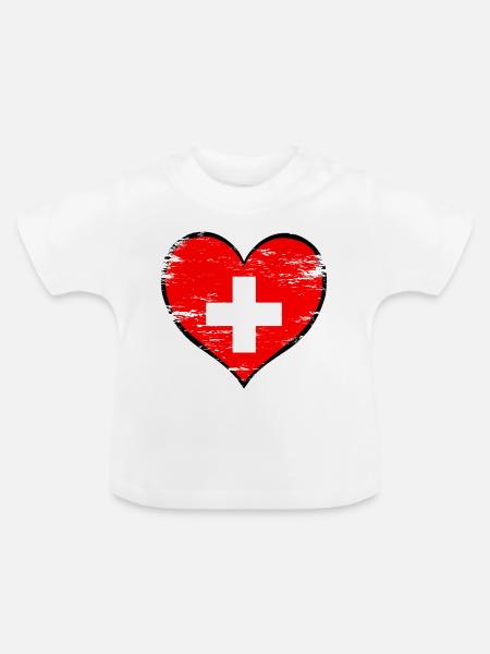 Schweiz Herzflagge used - Baby Bio-T-Shirt mit Rundhals - Weiß