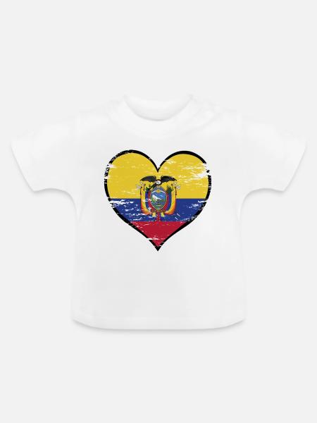 Ecuador Herzflagge used - Baby Bio-T-Shirt mit Rundhals - Weiß