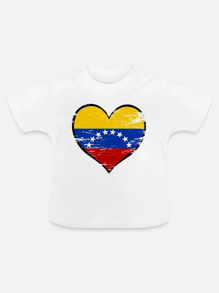 Venezuala Herzflagge used - Baby Bio-T-Shirt mit Rundhals - Weiß