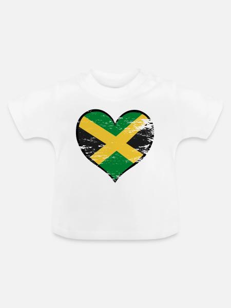 Jamaika_Herzflagge_used - Baby Bio-T-Shirt mit Rundhals - Weiß