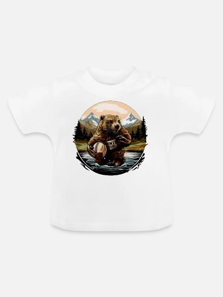 Biber Rugbyspieler - Baby Bio-T-Shirt mit Rundhals - Weiß