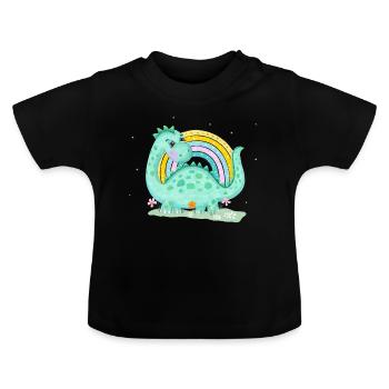 Dinosaures avec arcs-en-ciel - T-shirt bio col rond Bébé - noir - Devant